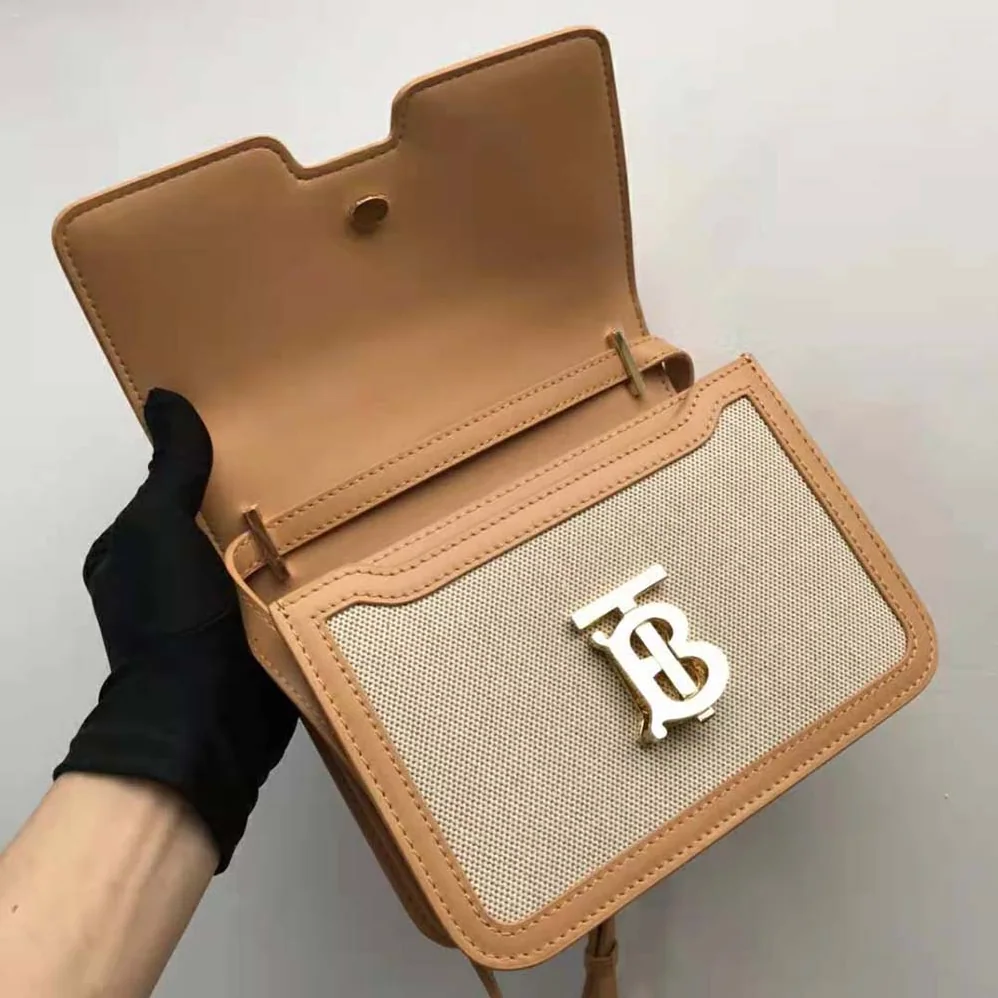 Burberry Small Two-tone Canvas and Leather TB Bag for Women in Yellow Burberry Small Two-tone Canvas and Leather TB Bag for Women in Yellow