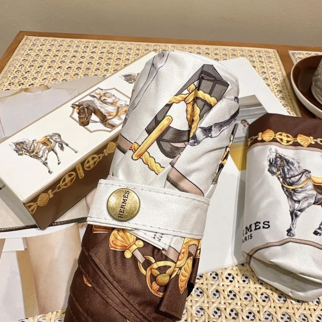 Hermes Long Umbrella With Horse Motif White Hermes Long Umbrella With Horse Motif White