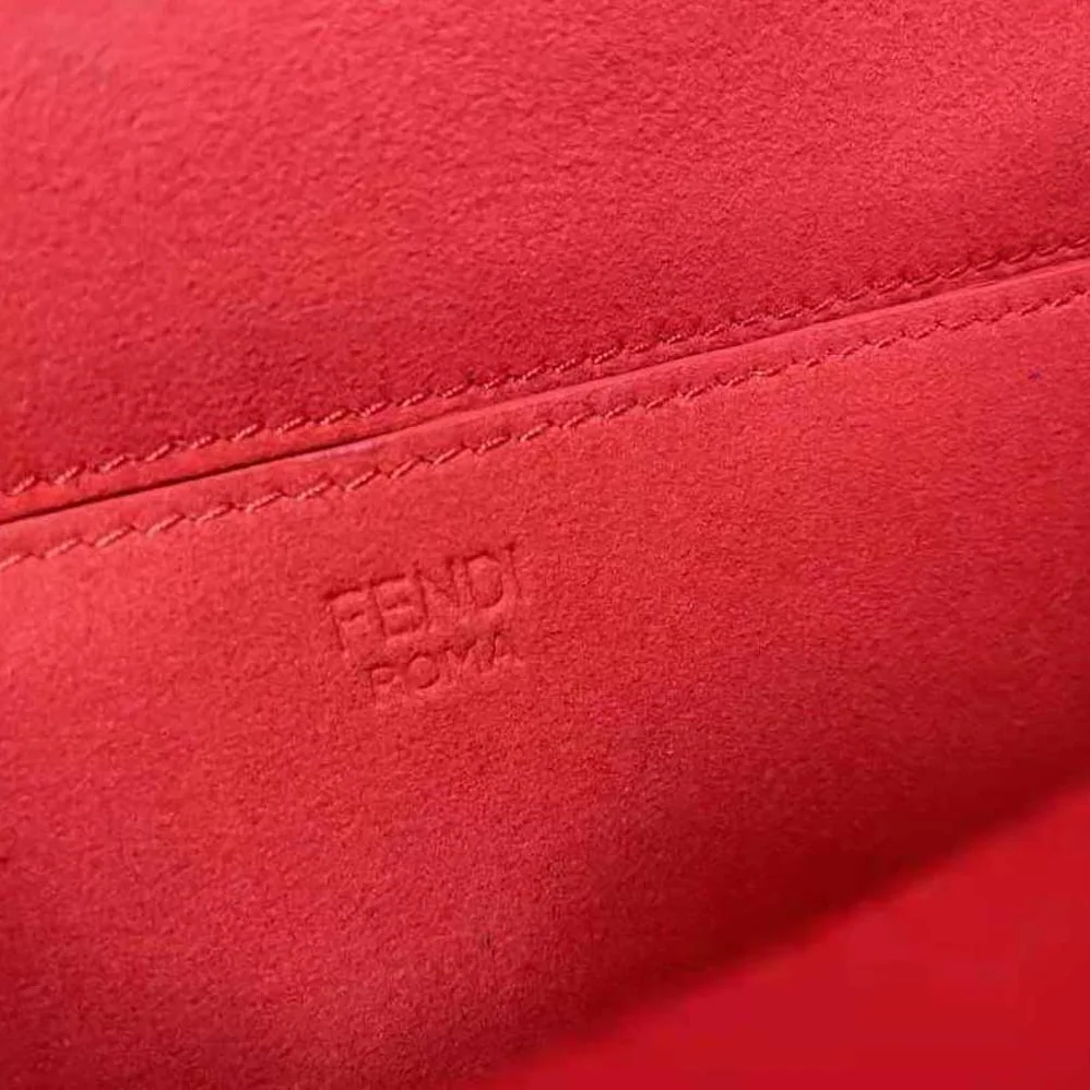 Fendi Midi Baguette Chain FF Fabric Bag for Women in Red