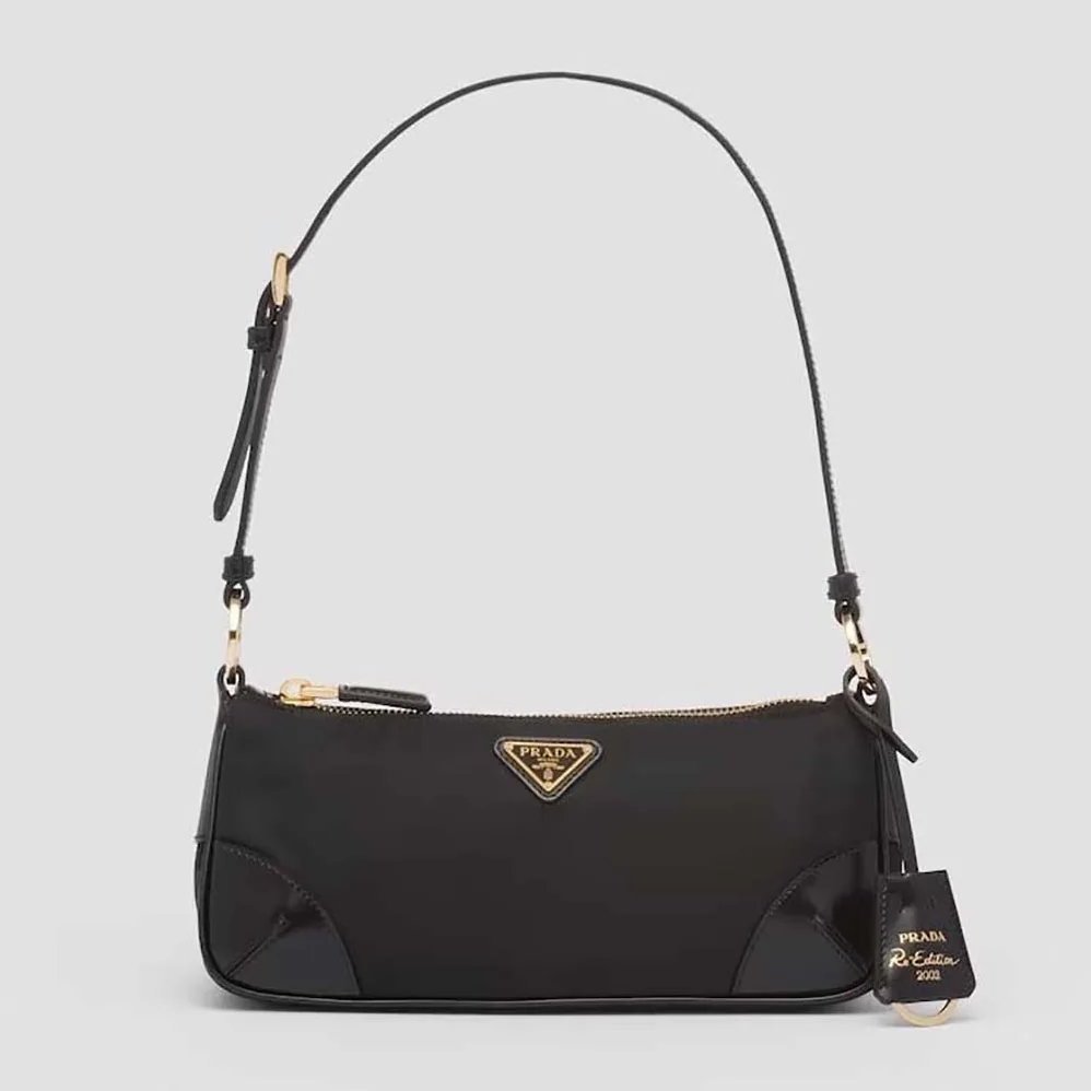 Prada Re-Edition 2002 Re-Nylon and Brushed Leather Shoulder Bag for Women in Black