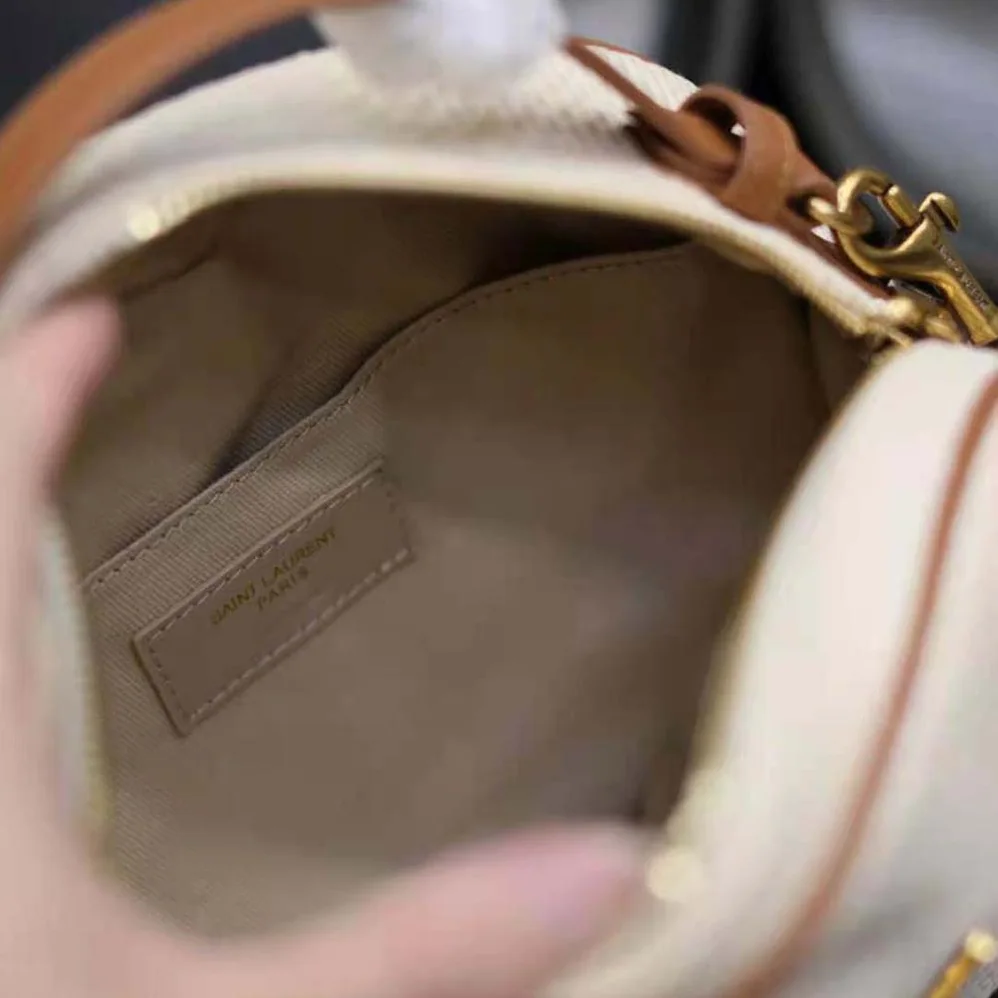Saint Laurent YSL Camera Bag in Raffia and Vegetable for Women in tanned Leather