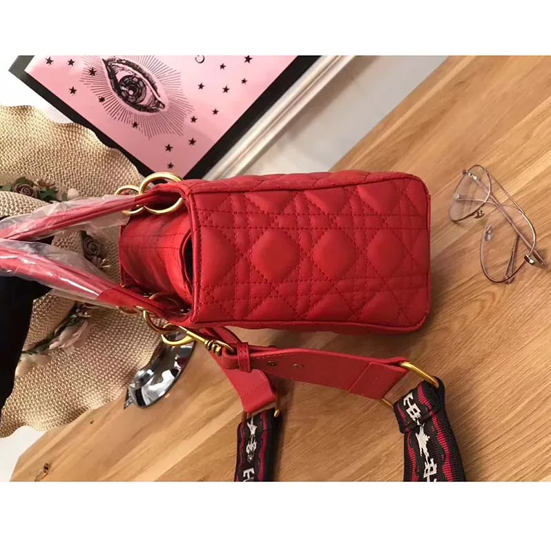 Dior My Lady Dior Bag in Cannage Lambskin in Red