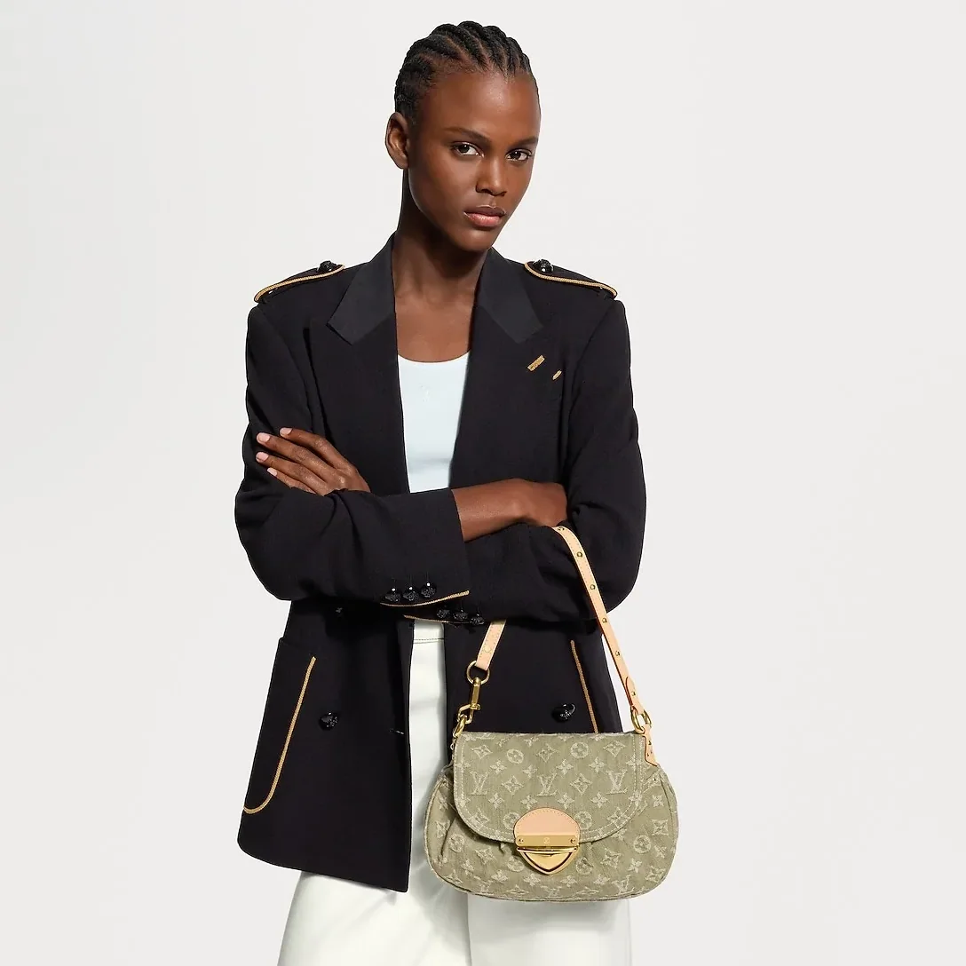Louis Vuitton Sunset Shoulder Bag in Khaki Denim Gold Hardware