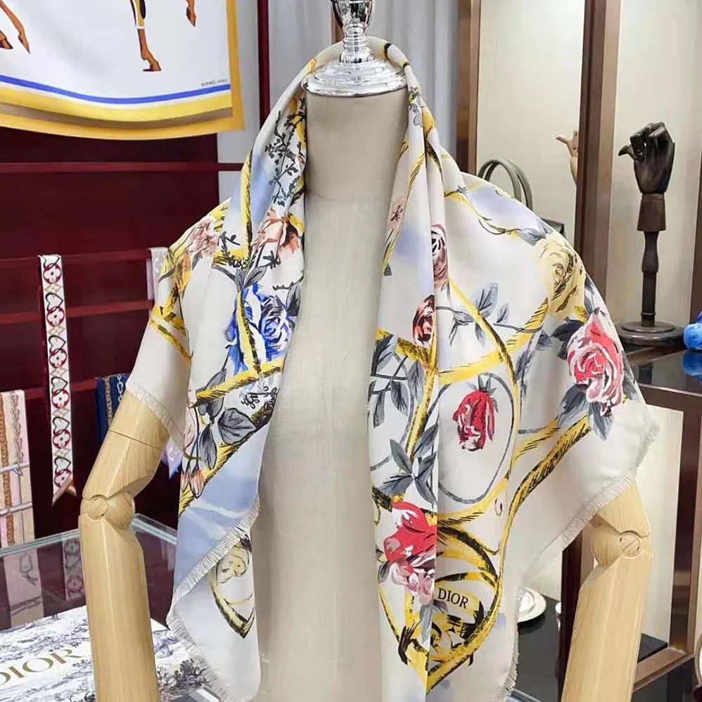 Dior Granville 90 Square Scarf White and Gray Silk Twill for Women Dior Granville 90 Square Scarf White and Gray Silk Twill for Women