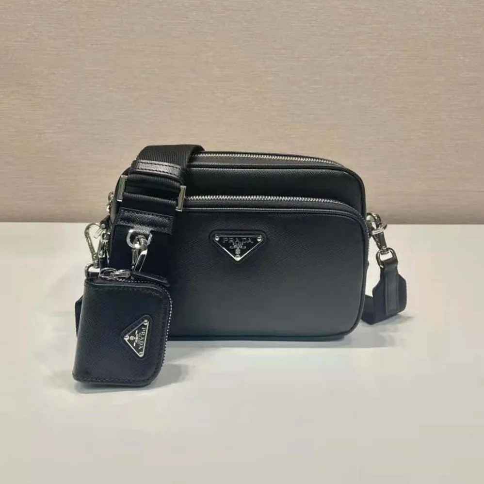Prada Saffiano Leather Shoulder Bag for Men in Black Prada Saffiano Leather Shoulder Bag for Men in Black