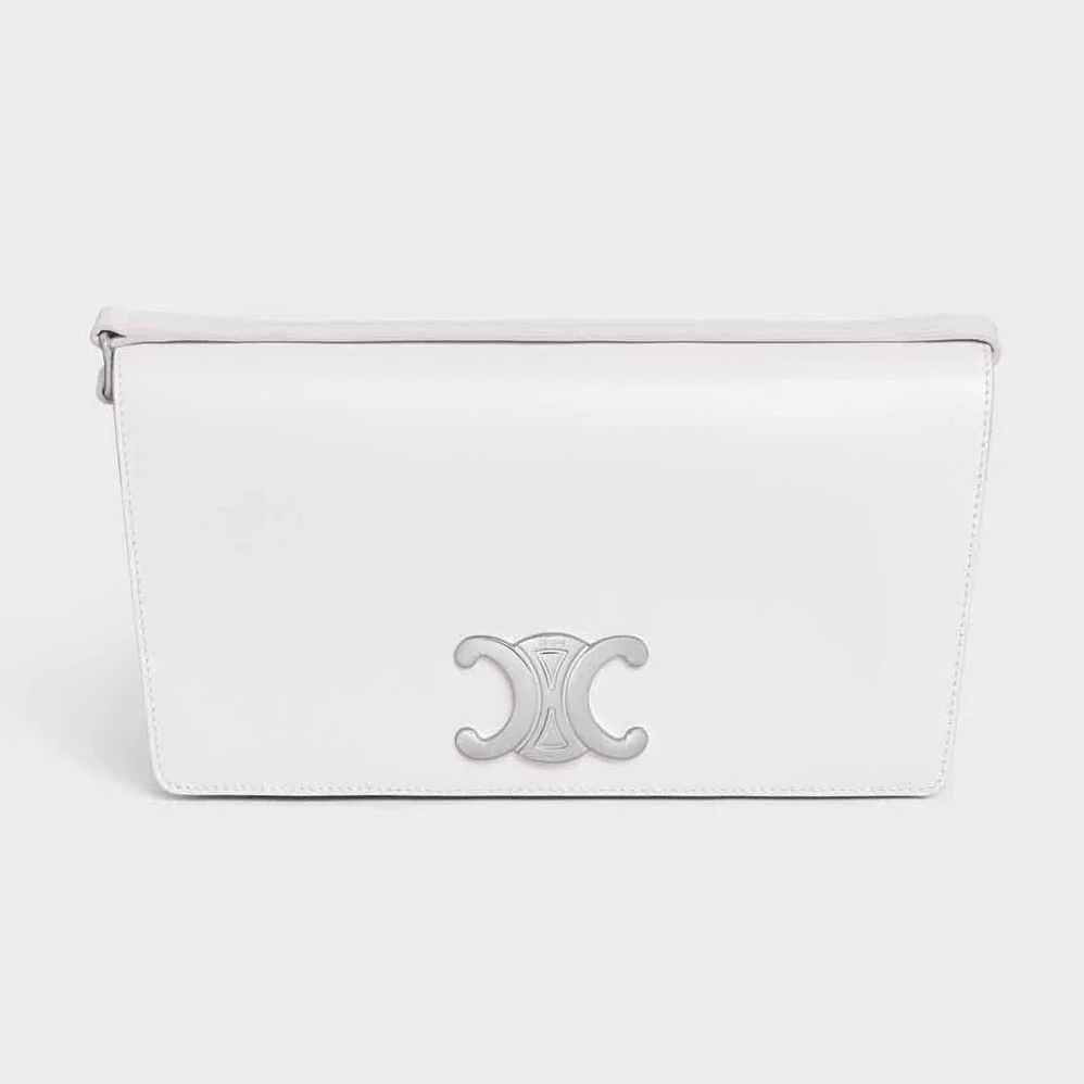 Celine Trapeze Triomphe Bag in Shiny Calfskin for Women in White Celine Trapeze Triomphe Bag in Shiny Calfskin for Women in White