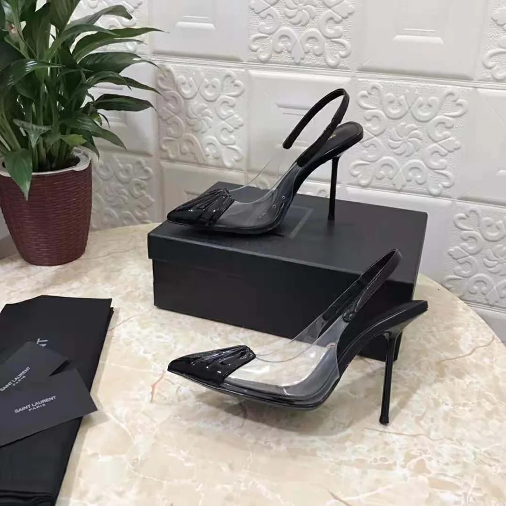 Saint Laurent YSL Chica Slingback Pumps in Tpu and Patent Leather for Women in Black Saint Laurent YSL Chica Slingback Pumps in Tpu and Patent Leather for Women in Black
