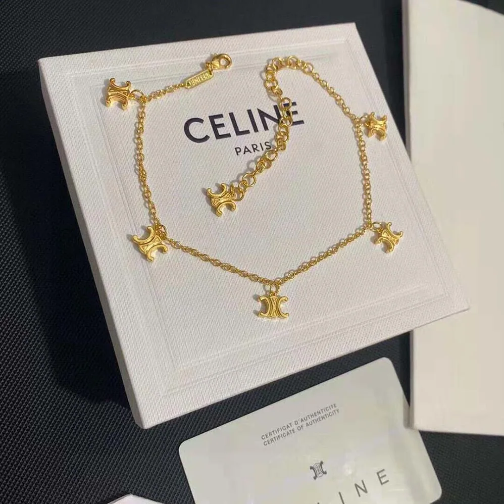 Celine Triomphe Mini Triomphe Bracelet in Brass with Gold Finish for Women