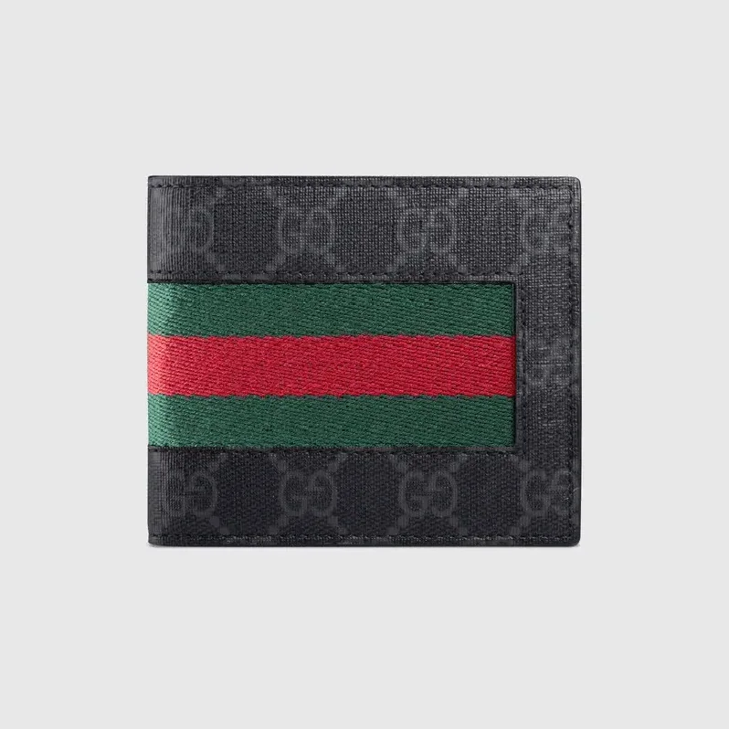 GG Grey Supreme & Green in Red Stripe Web wallet