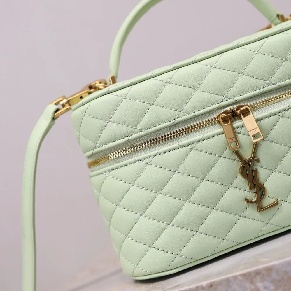 Saint Laurent YSL Gaby Vanity Bag In Lambskin for Women in Aqua Saint Laurent YSL Gaby Vanity Bag In Lambskin for Women in Aqua