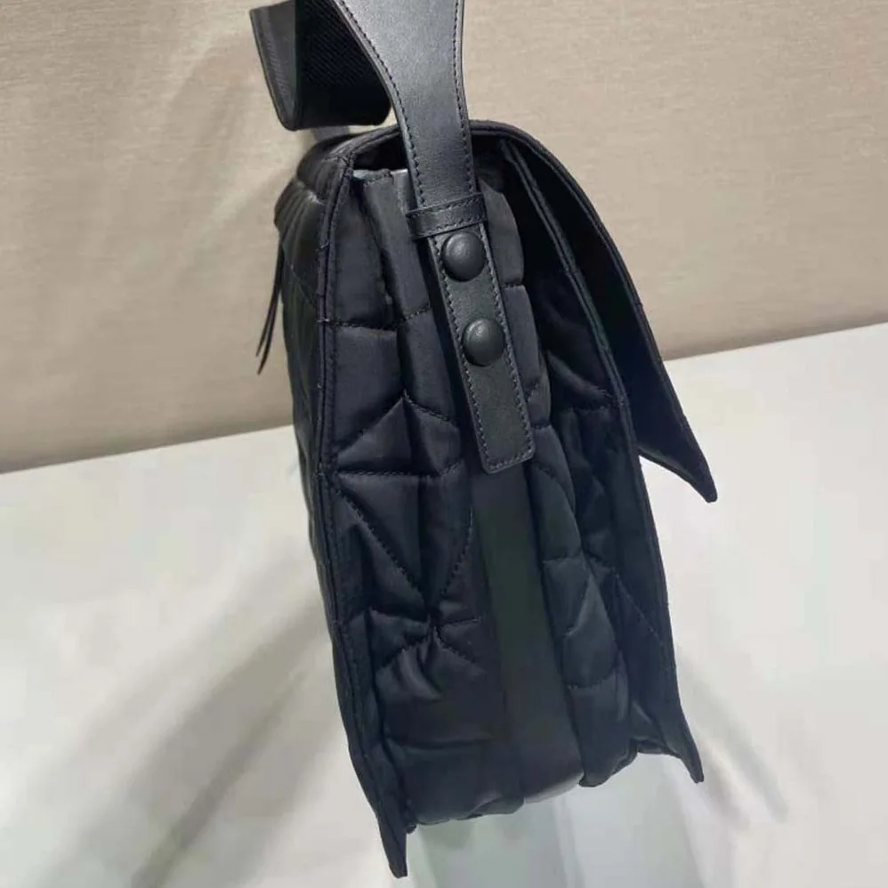 Prada Topstitched Re-Nylon Shoulder Bag for Women in Black Prada Topstitched Re-Nylon Shoulder Bag for Women in Black