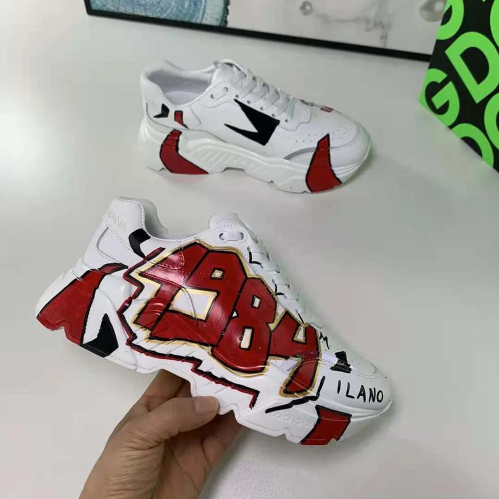Dolce Gabbana D&G Hand-painted Calfskin Nappa Daymaster Sneakers for Women in Red Dolce Gabbana D&G Hand-painted Calfskin Nappa Daymaster Sneakers for Women in Red