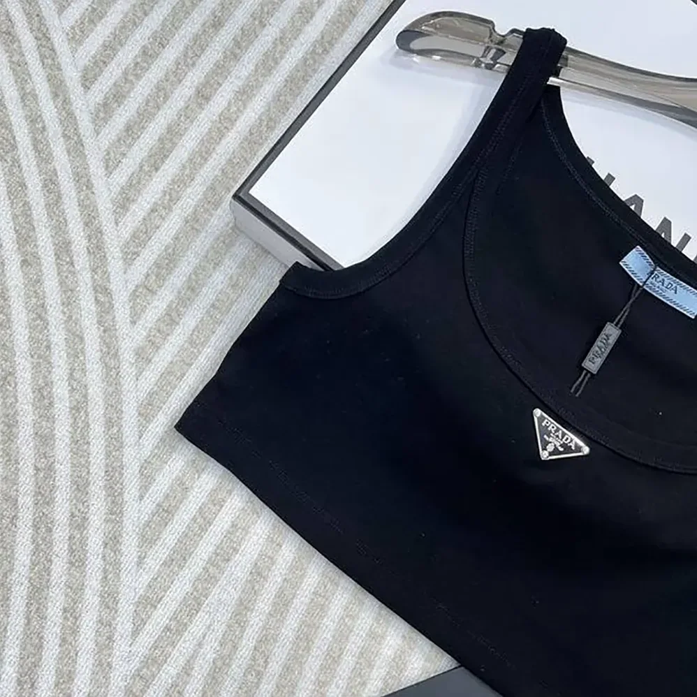 Prada Jersey Cropped Top for Women in Black Prada Jersey Cropped Top for Women in Black