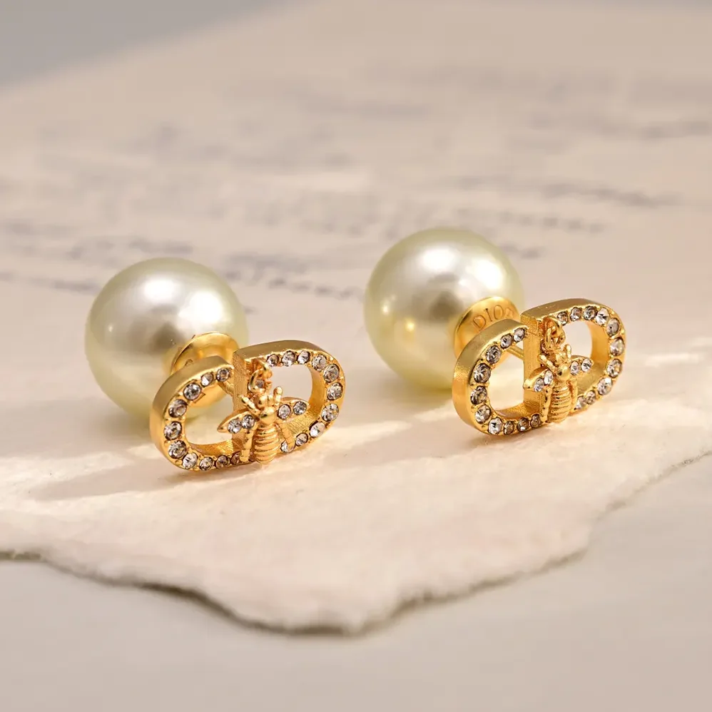 Dior Tribales Earrings Gold-Finish Metal with White Resin Pearls for Women Dior Tribales Earrings Gold-Finish Metal with White Resin Pearls for Women