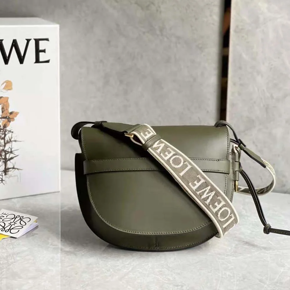 Loewe Small Gate Bag in Soft Calfskin and Jacquard for Women in Green Loewe Small Gate Bag in Soft Calfskin and Jacquard for Women in Green
