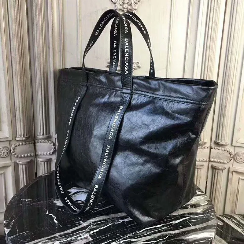 Balenciaga Large Lambskin Shopper Bag with Contrasted Logo Printed for Women