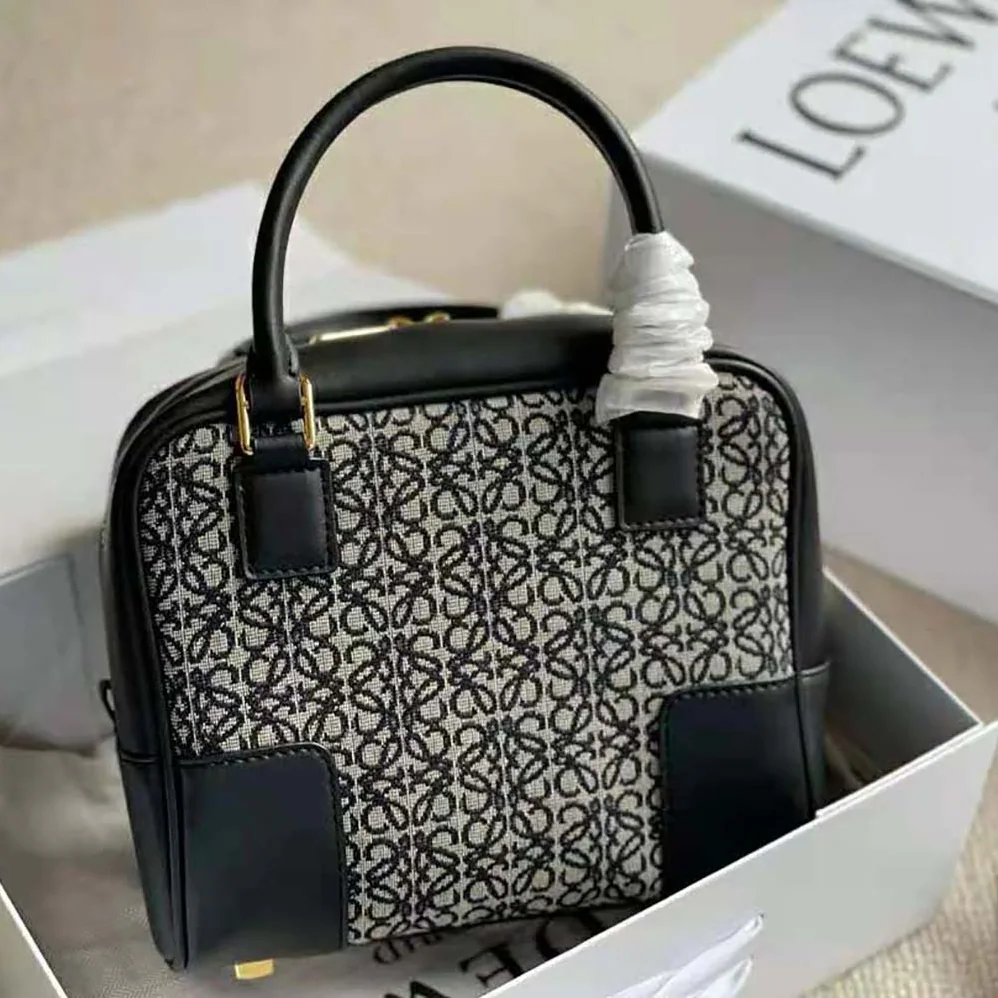 Loewe Amazona 19 Square Bag in Jacquard and Calfskin for Women in Black