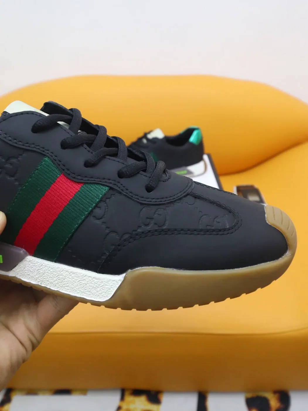 Gucci GG Embossed Sneakers With Web Ketion Black for Men