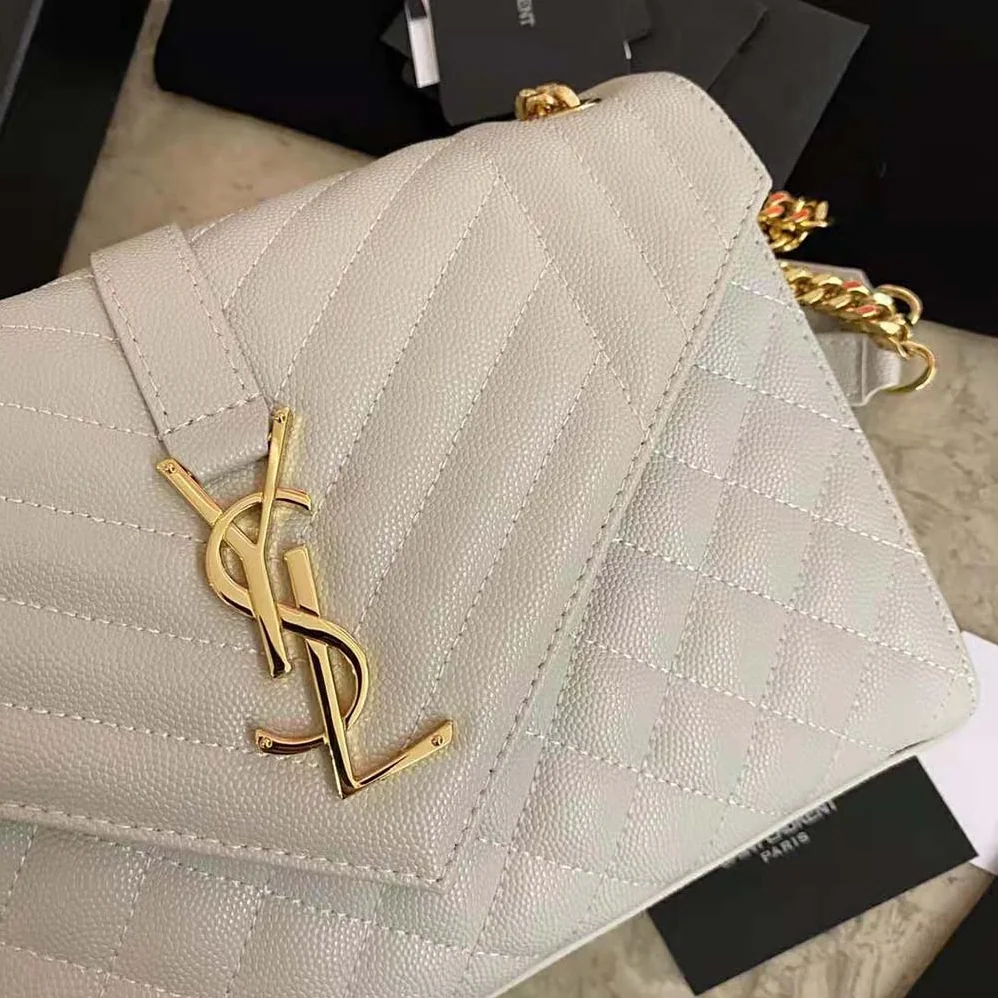 Saint Laurent YSL Envelope Medium Bag in Mix Matelasse Grain DE Poudre Embossed Leather for Women in White