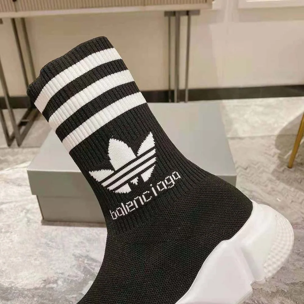 Balenciaga Adidas Speed Sneaker in Black Knit and White Sole Unit is Done in Collaboration with Adidas for Unisex