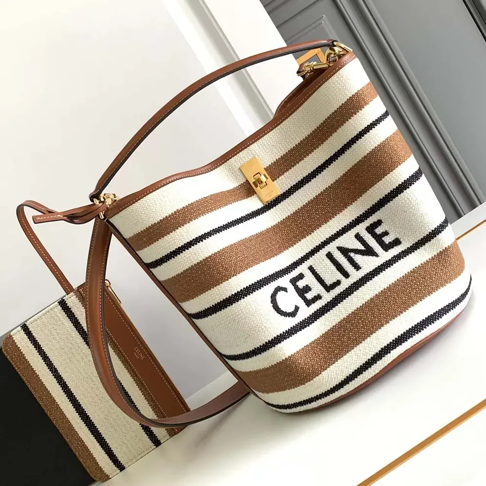 Celine Bucket 16 Bag in Striped Textile with Celine Jacquard for Women Celine Bucket 16 Bag in Striped Textile with Celine Jacquard for Women