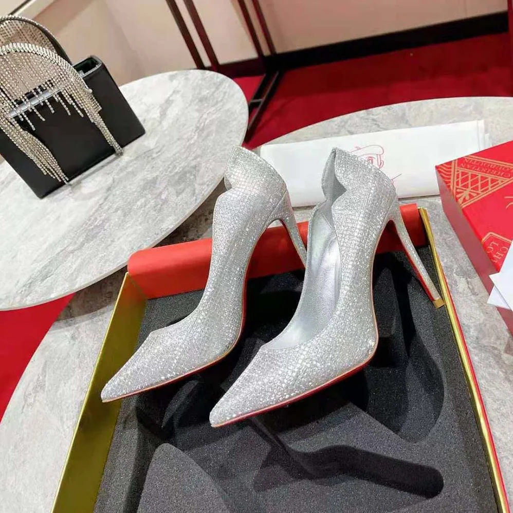 Christian Louboutin Hot Chick 100 mm Heel Height for Women in Silver Christian Louboutin Hot Chick 100 mm Heel Height for Women in Silver