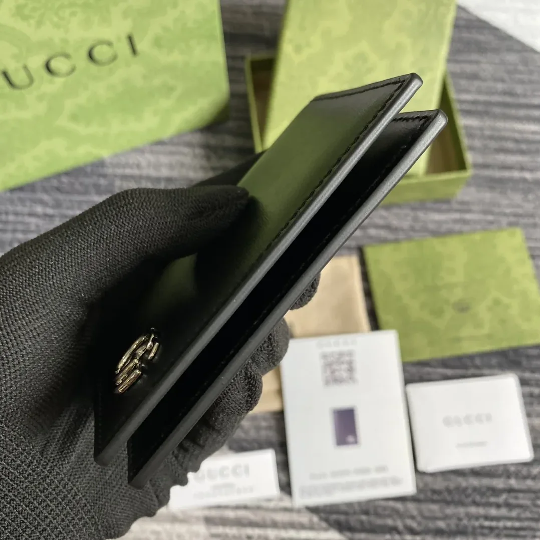 Gucci GG Marmont Card Case Black with Silver Hardware /