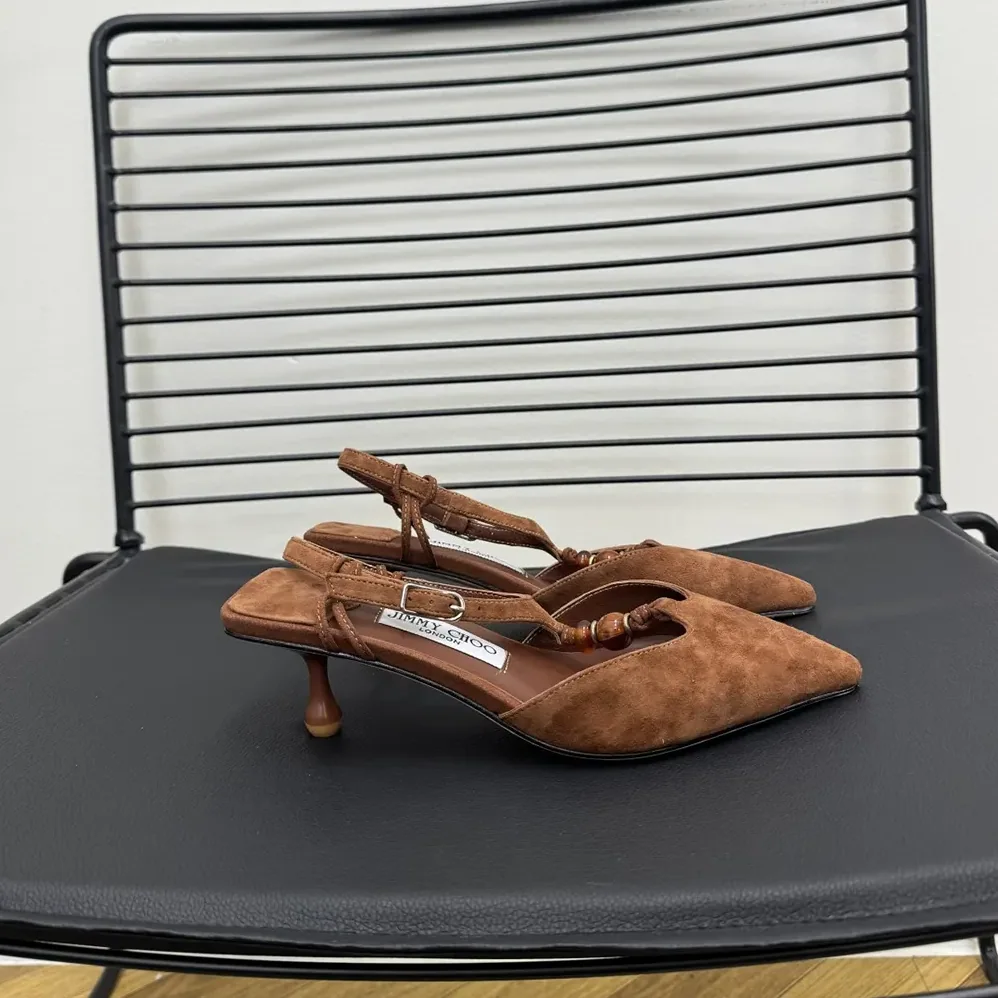 Jimmy Choo Lauri 50 Tan Mix Suede Slingbacks with Beads for Women in Brown Jimmy Choo Lauri 50 Tan Mix Suede Slingbacks with Beads for Women in Brown