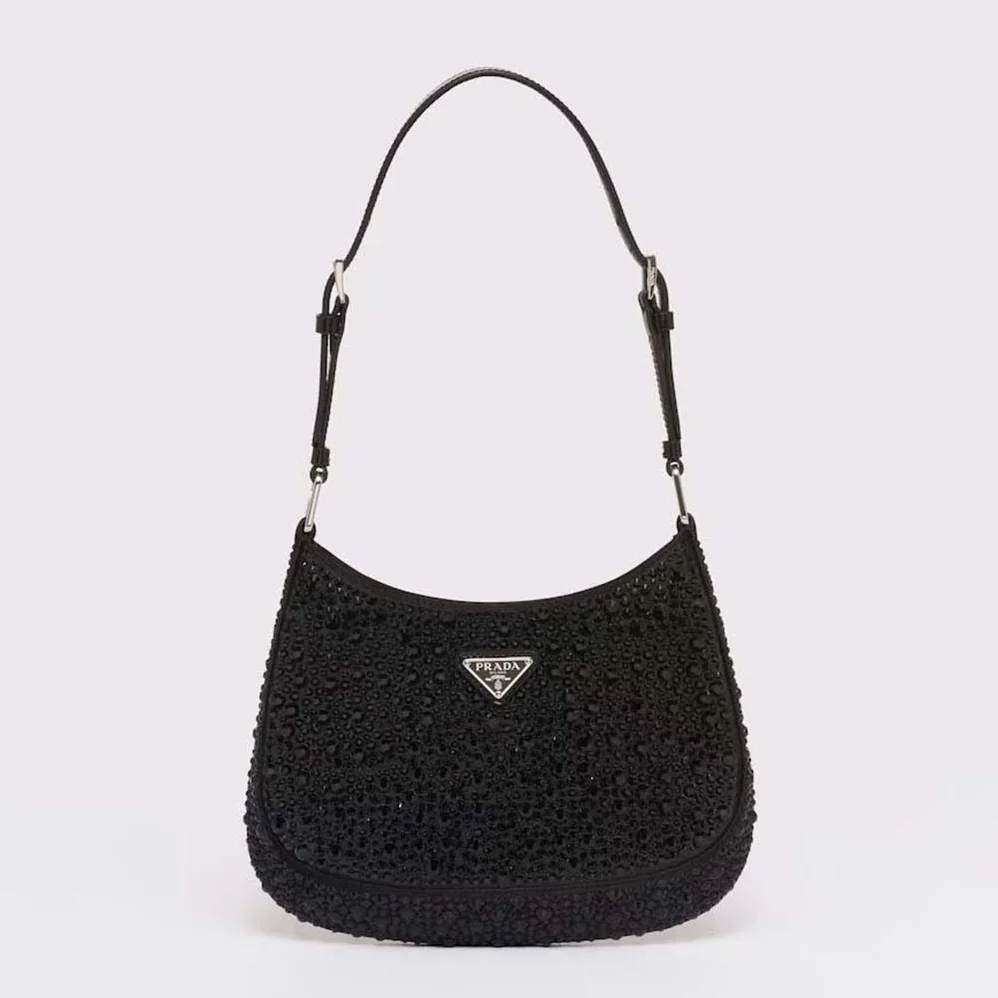 Prada Cleo Satin Bag with Crystals for Women in Black