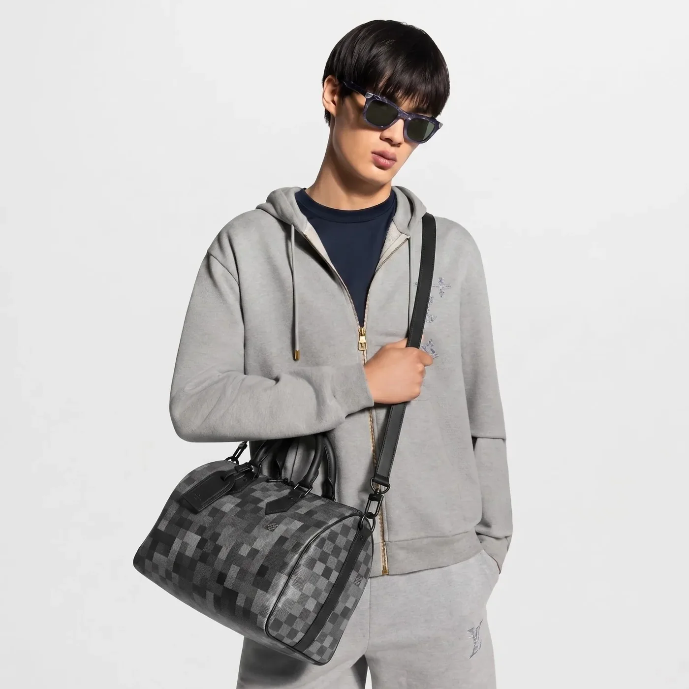 Louis Vuitton Speedy 30 Bandouliere Top Handle Bag / Indigo Blue Damoflage Black Hardware