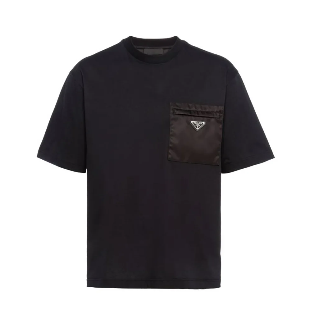 Prada Cotton T-shirt with Nylon Pocket for Men in Black