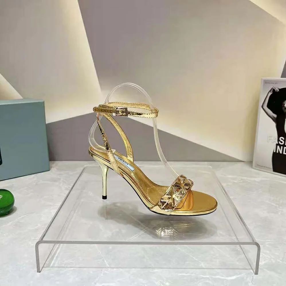 Prada Studded Metallic Leather High for Women in Heeled Sandals Prada Studded Metallic Leather High for Women in Heeled Sandals