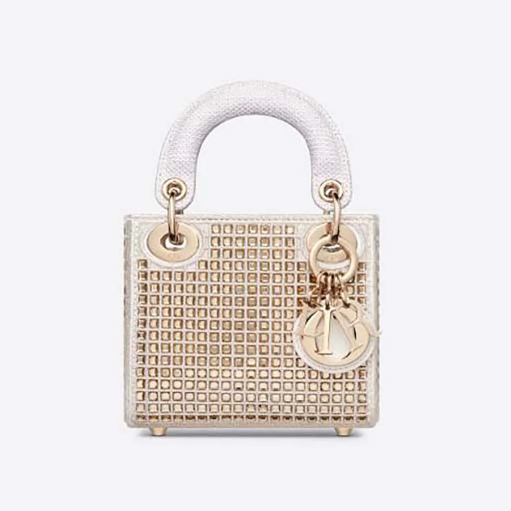Dior Mini Lady Dior Bag Square Embroidery Set with White Multicolor Strass for Women Dior Mini Lady Dior Bag Square Embroidery Set with White Multicolor Strass for Women