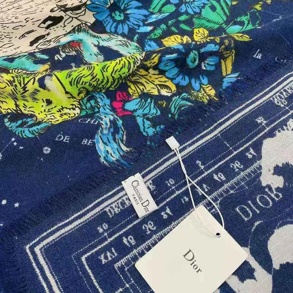 Dior Zodiac Square Scarf Navy Blue Silk Twill for Women