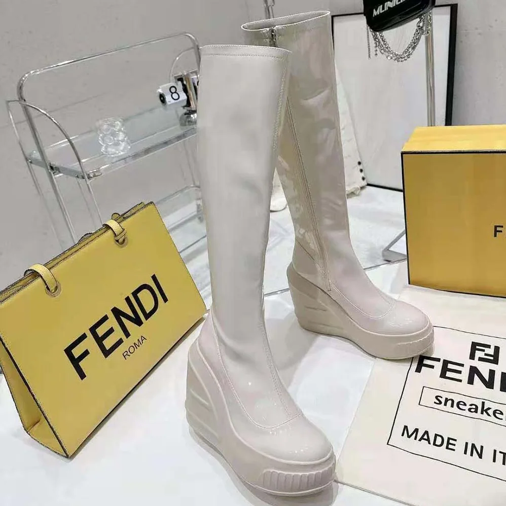 Fendi Fashion Show White Patent Leather Boots for Women Fendi Fashion Show White Patent Leather Boots for Women