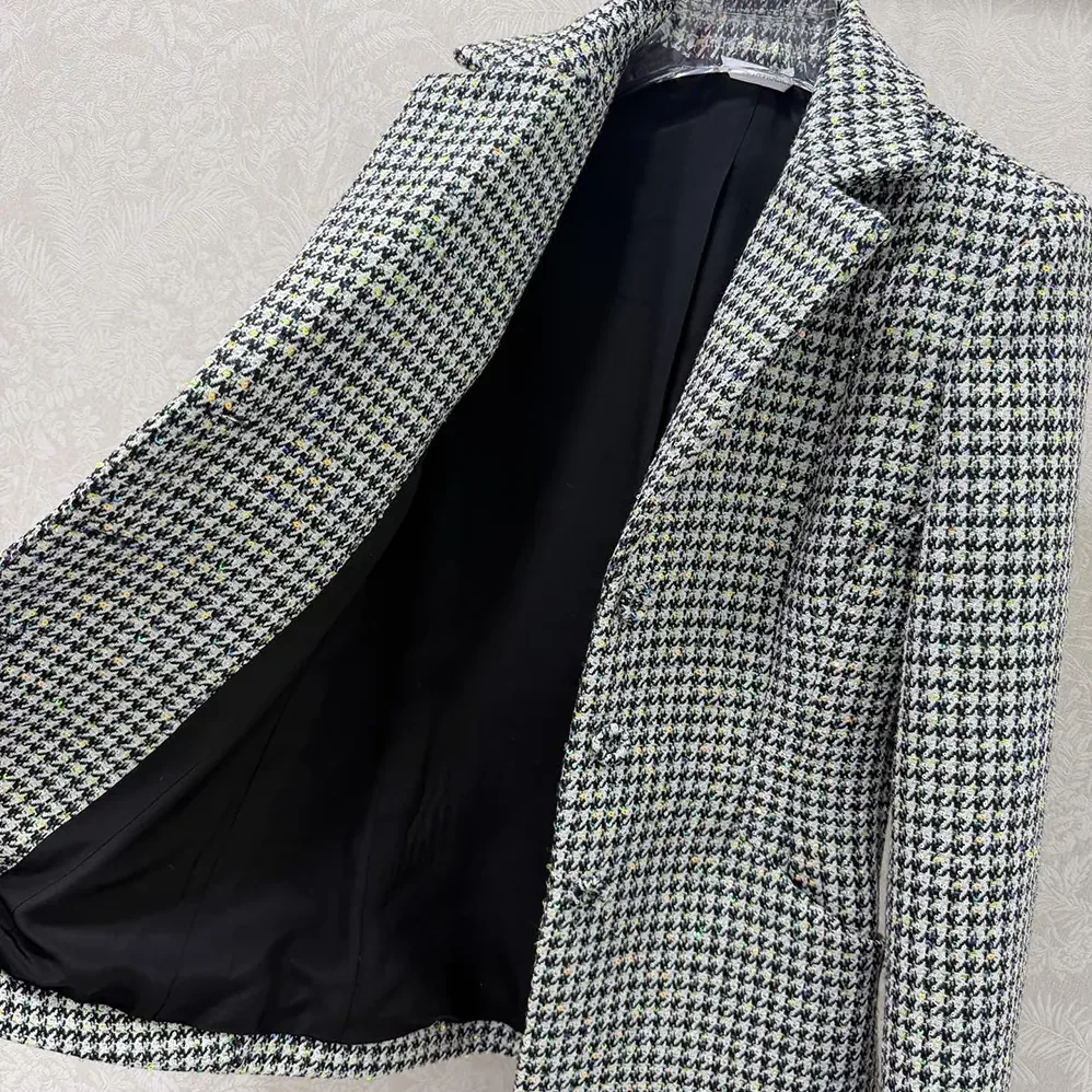 Dior Bar Jacket Black and White Houndstooth Virgin Wool Blend with Multicolor Sequins for Women