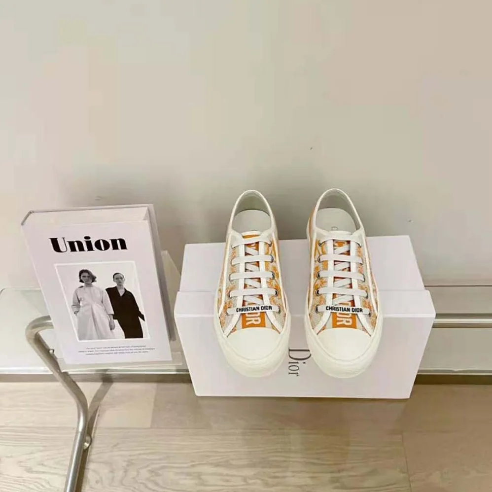 Dior Walk'N'dior Sneaker Bright Orange Toile DE Jouy Embroidered Cotton for Women Dior Walk'N'dior Sneaker Bright Orange Toile DE Jouy Embroidered Cotton for Women