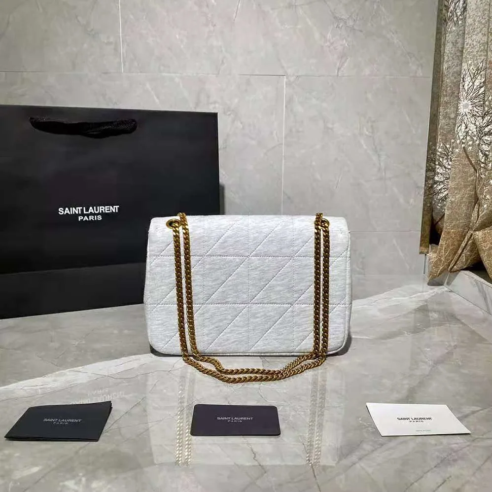Saint Laurent YSL Jamie Medium Carre Rive Gauche in Jersey for Women in White Saint Laurent YSL Jamie Medium Carre Rive Gauche in Jersey for Women in White