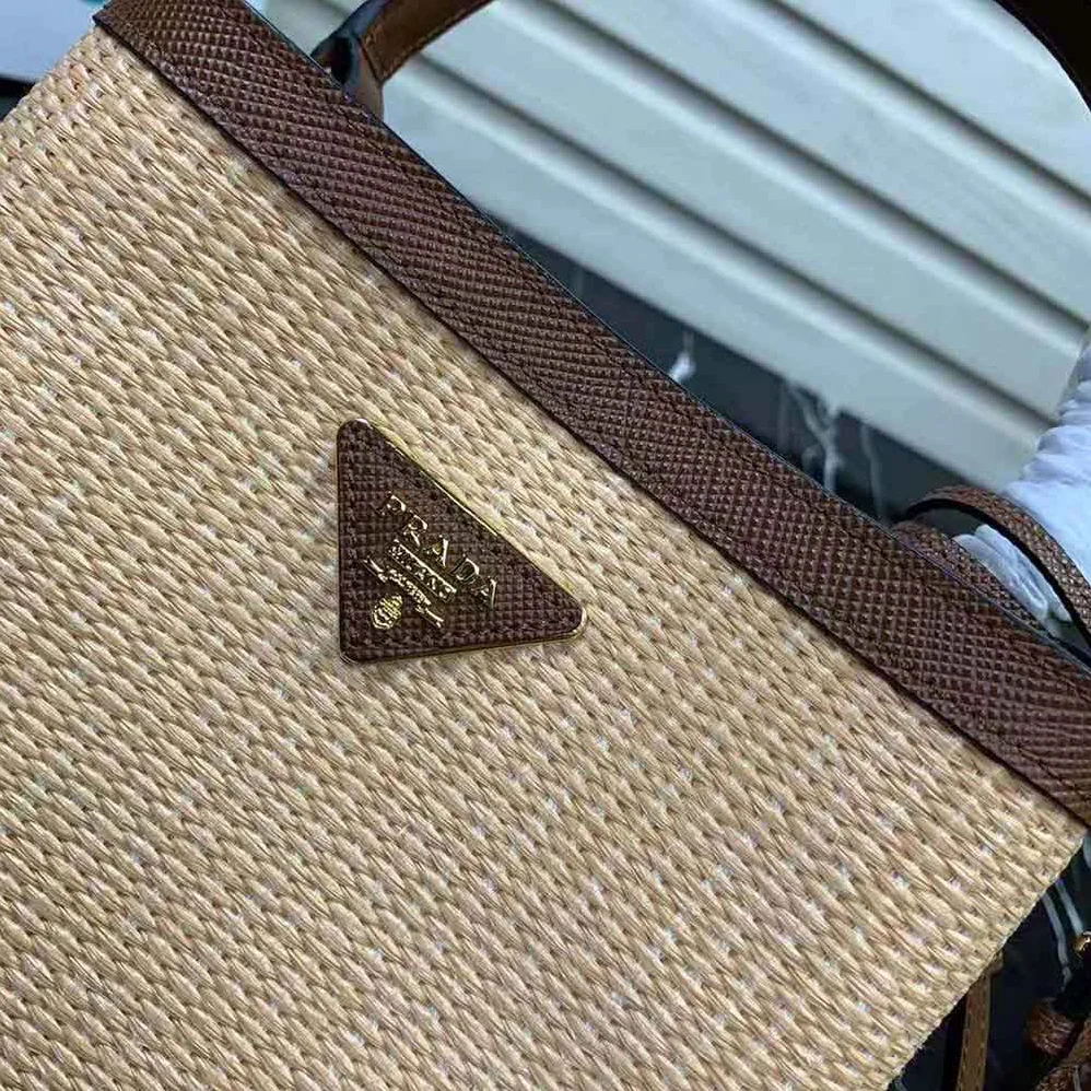 Prada Prada Panier Medium Straw Bag for Women in Brown Prada Prada Panier Medium Straw Bag for Women in Brown