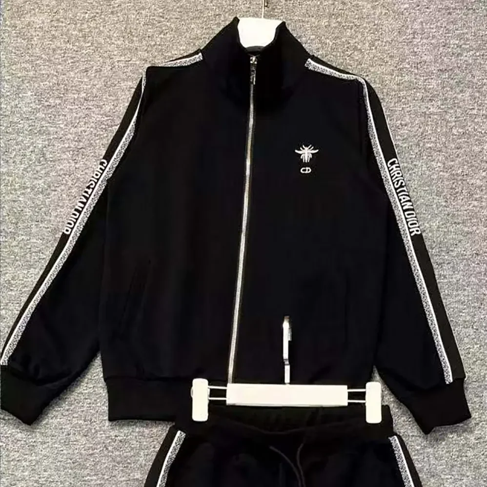 Dior Black & White Tracksuit with Iconic Stripes & Bee Embroidery for Men