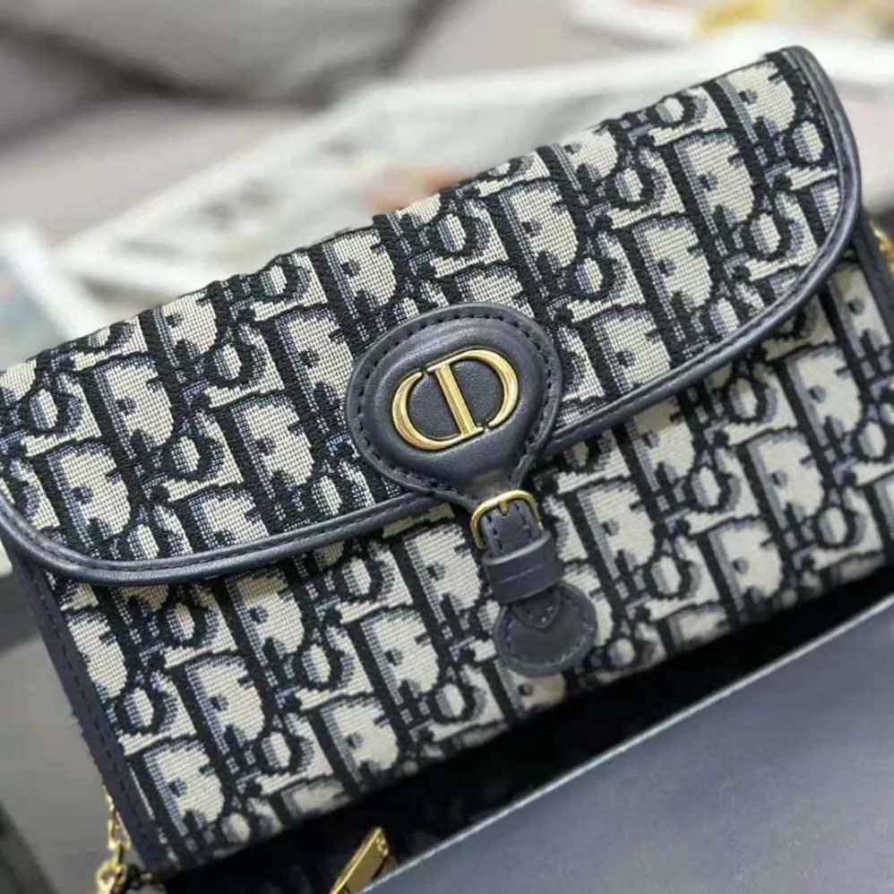 Dior Bobby East-west Pouch with Chain Blue Dior Oblique Jacquard for Women