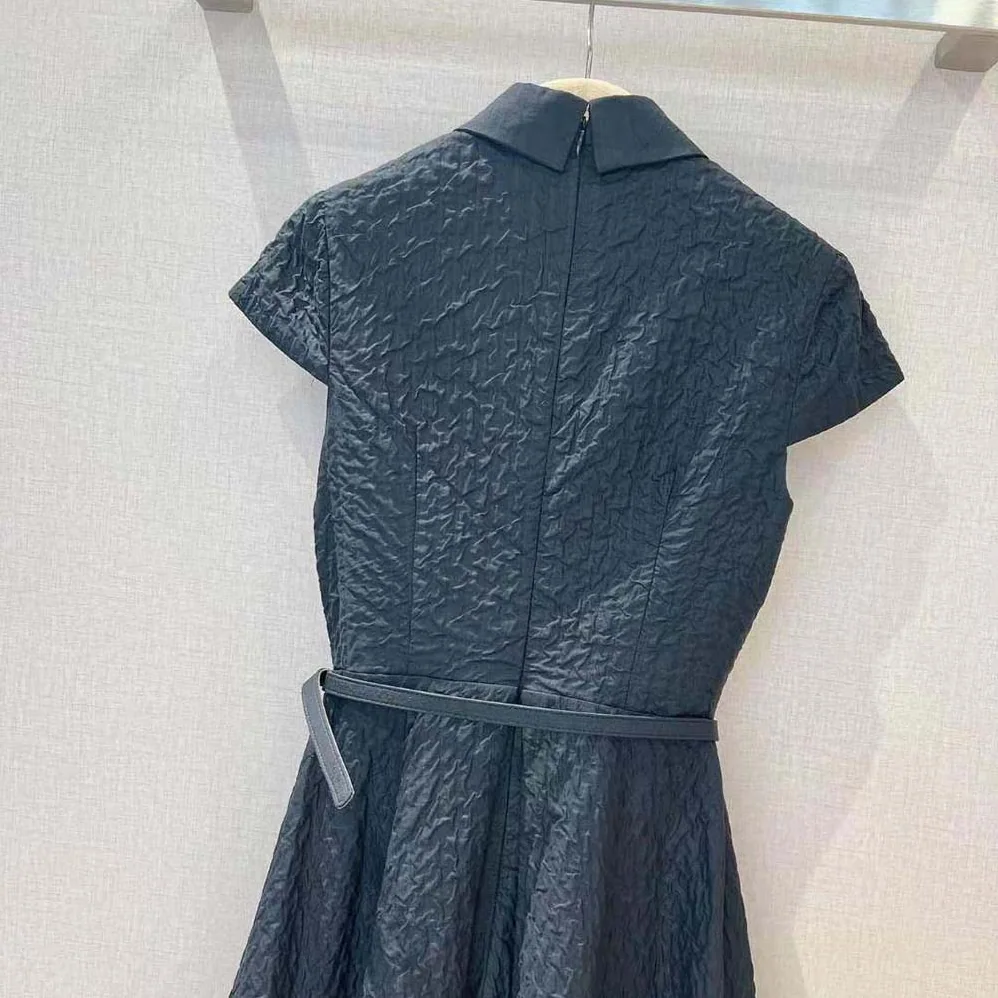 Dior Dress with Belt Black Cloqué Technical Fabric for Women