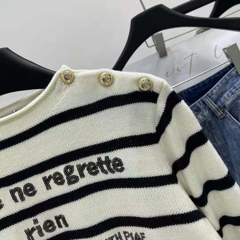 Dior Marinière Non Je Ne Regrette Rien Sweater Ecru and Navy Blue Cashmere Knit for Women