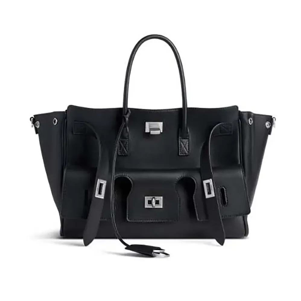 Balenciaga Bel Air Small Carry All Bag in Black Smooth Calfskin for Women in Silver Balenciaga Bel Air Small Carry All Bag in Black Smooth Calfskin for Women in Silver