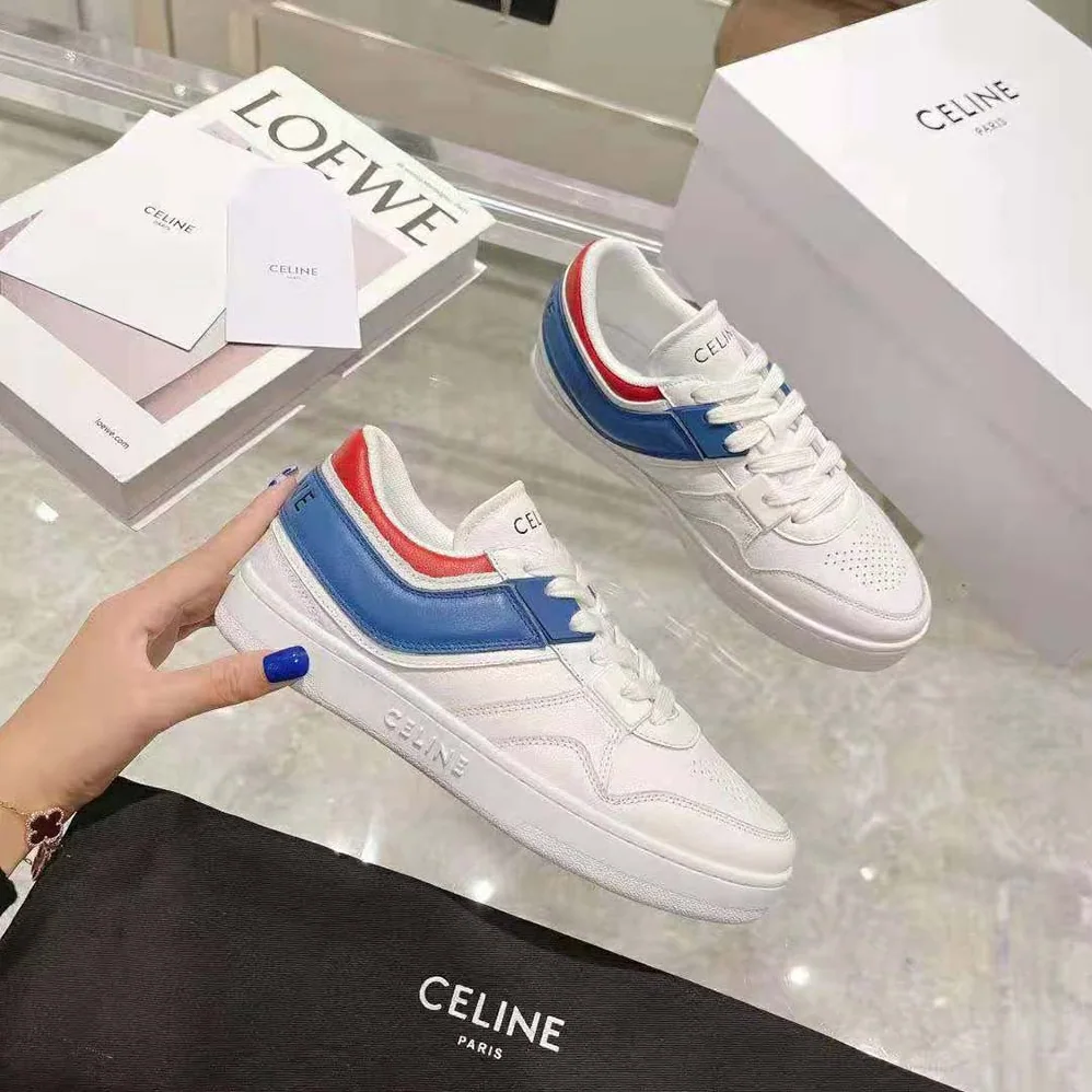 Celine Trainer Low Lace-up Sneaker in Calfskin for Women in Blue Celine Trainer Low Lace-up Sneaker in Calfskin for Women in Blue