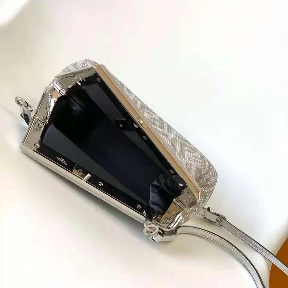Fendi First Small Silver Leather Bag with Crystal FF Motif for Women Fendi First Small Silver Leather Bag with Crystal FF Motif for Women