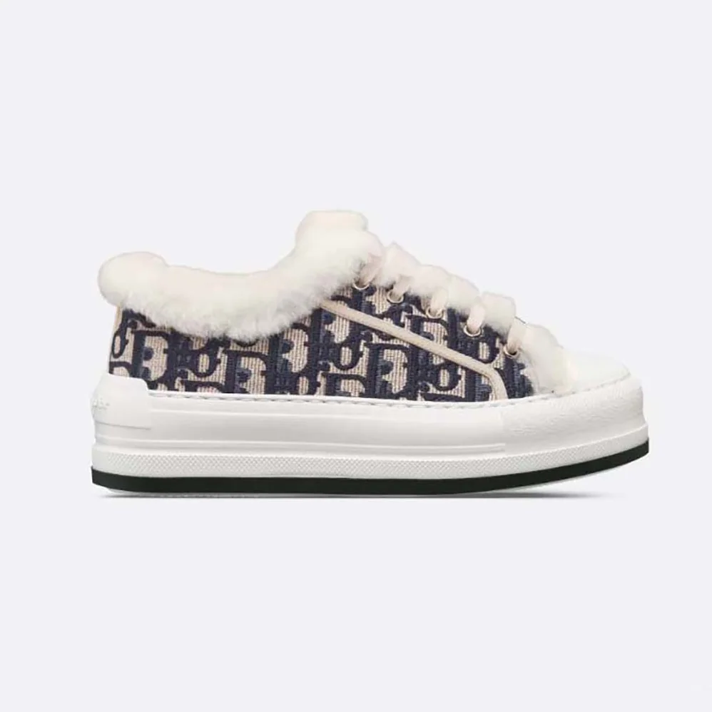 Dior Walk'n'dior Platform Sneaker Deep Blue Dior Oblique Embroidered Cotton and White Shearling for Women Dior Walk'n'dior Platform Sneaker Deep Blue Dior Oblique Embroidered Cotton and White Shearling for Women