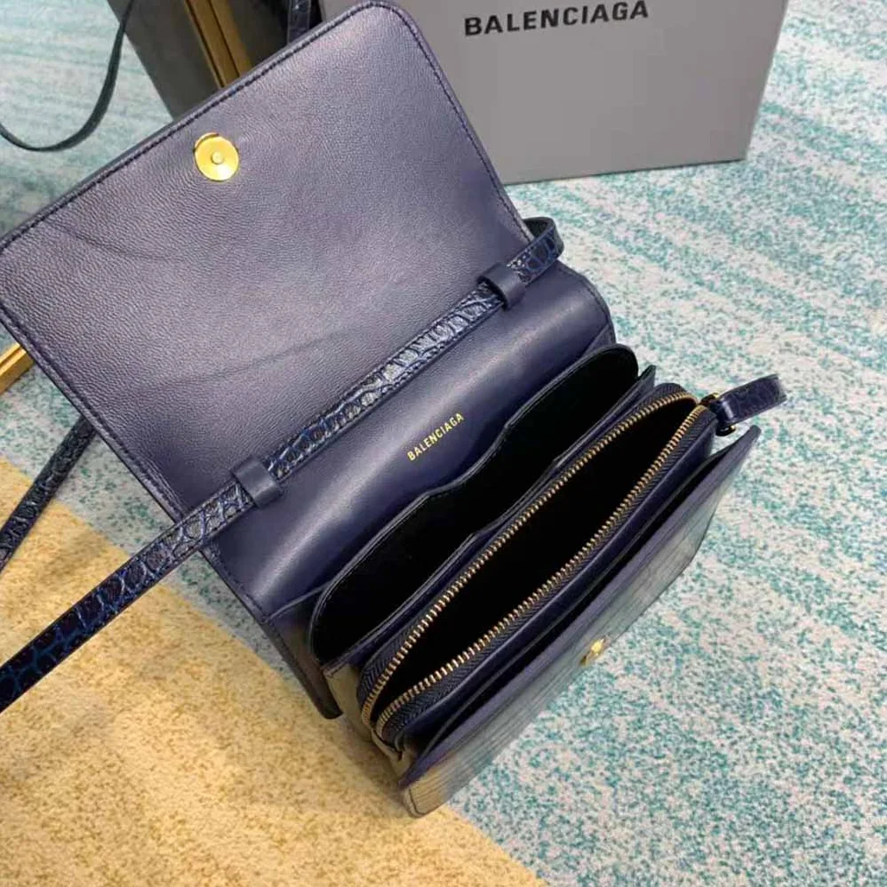 Balenciaga B. Small Bag in Black Crocodile Embossed Calfskin for Women in Navy