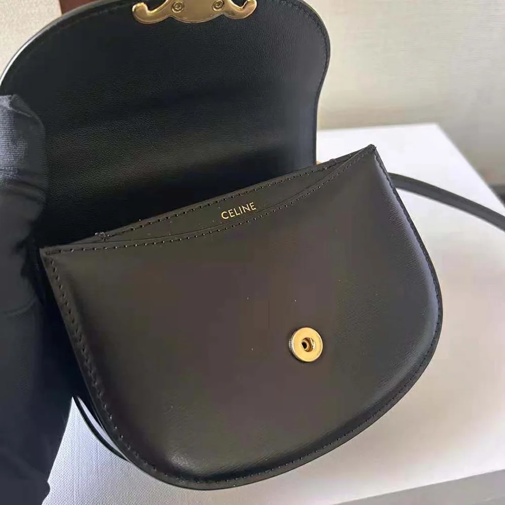 Celine Mini Besace Triomphe in Shiny Calfskin for Women in Black Celine Mini Besace Triomphe in Shiny Calfskin for Women in Black