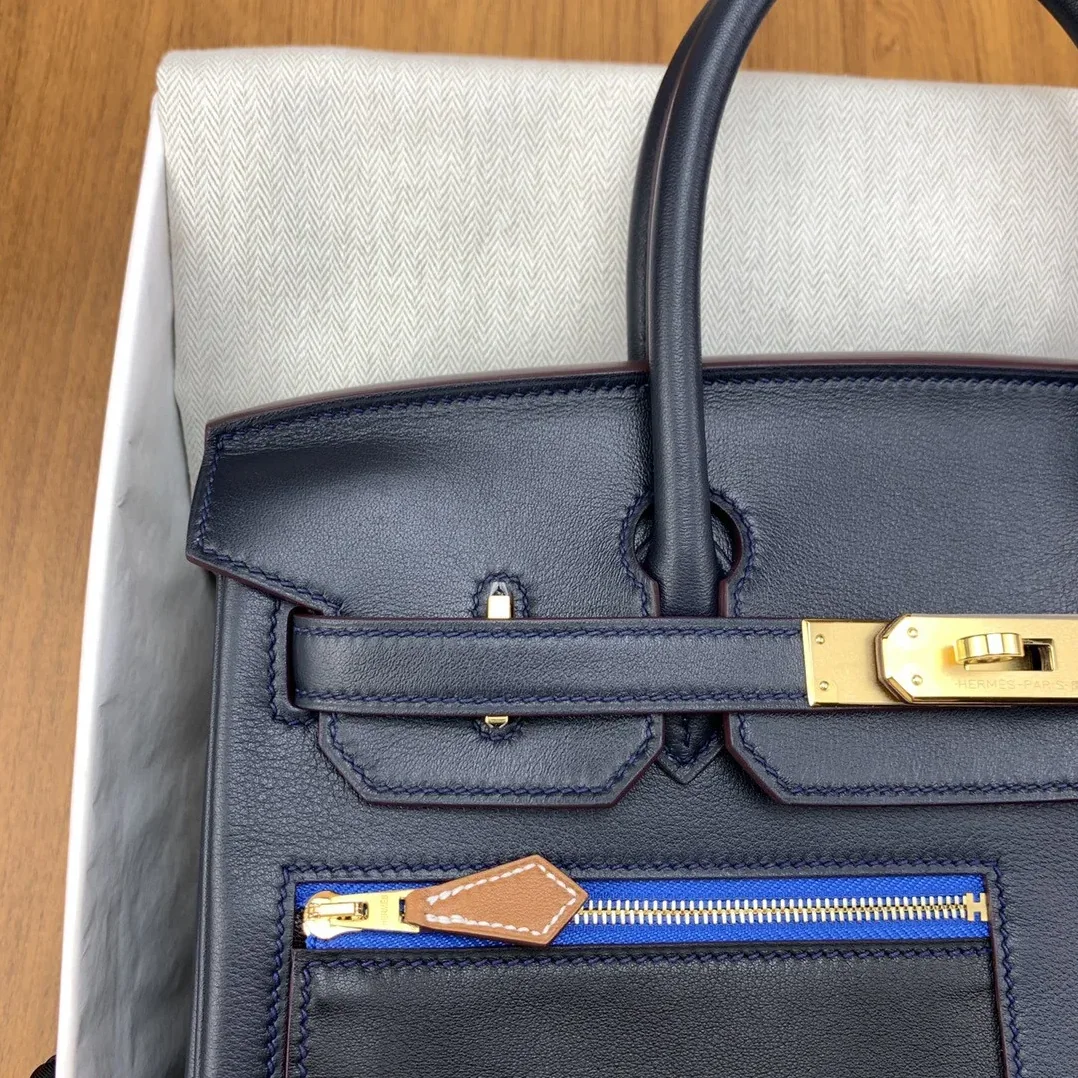 Hermes Birkin Colormatic Top Handle Bag / Navy Blue Gold Toned Hardware
